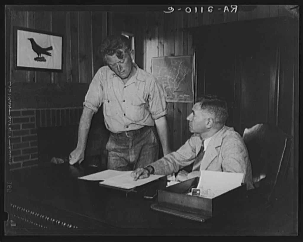 Interviewing applicant. Hightstown, New Jersey, 1936