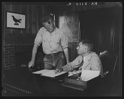 Interviewing applicant. Hightstown, New Jersey, 1936