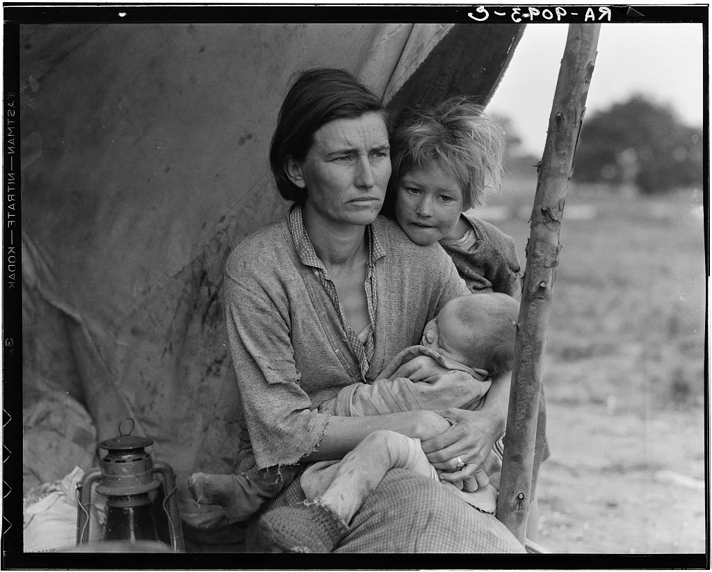 Migrant agricultural worker's family. Seven hungry children. Mother…, California, 1936