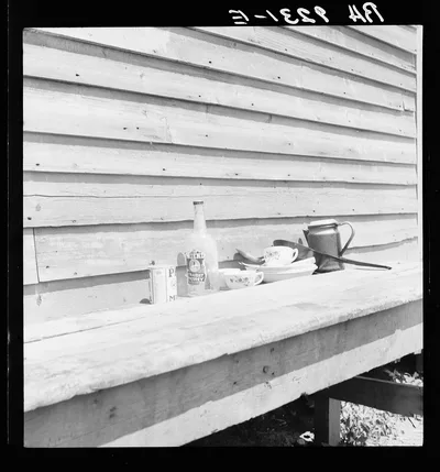 Photograph from New Jersey: "Still life" housing of migrant berry pickers in…