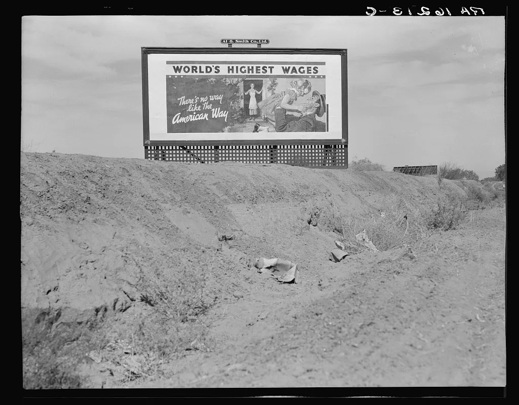 Billboard on U.S. Highway 99 in California. National advertising…, 1937
