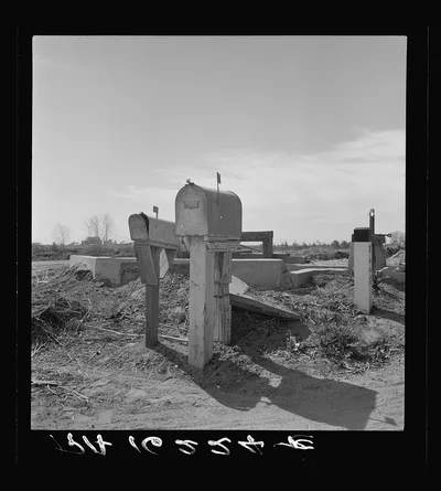 Mail boxes and irrigation gates. Imperial Valley, California, 1937