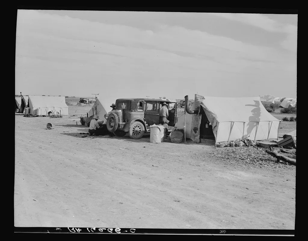 Squatter camp on county road near Calipatria. Forty families from the…, California, 1937