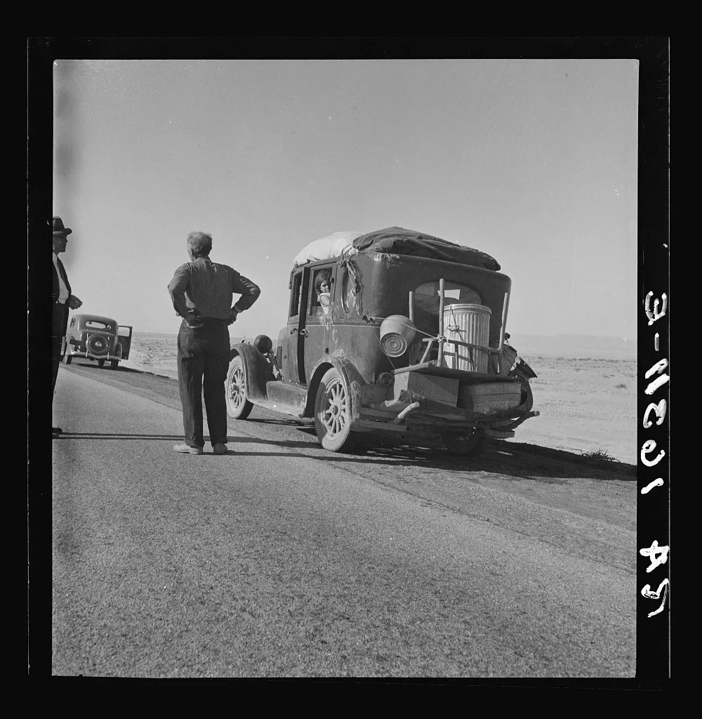 Southern California desert. Migrant from Chickasaw, Oklahoma, stalled…, 1937