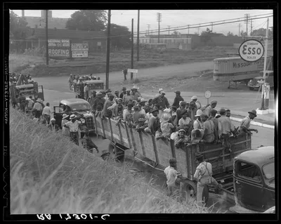 Cotton hoers loading at Memphis, Tennessee for the day's work in…, 1937