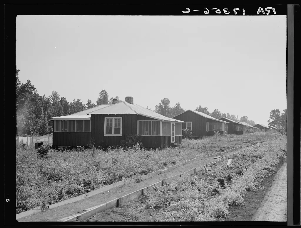 Cabins at the Delta cooperative farms. Hillhouse, Mississippi. Screen…, 1937