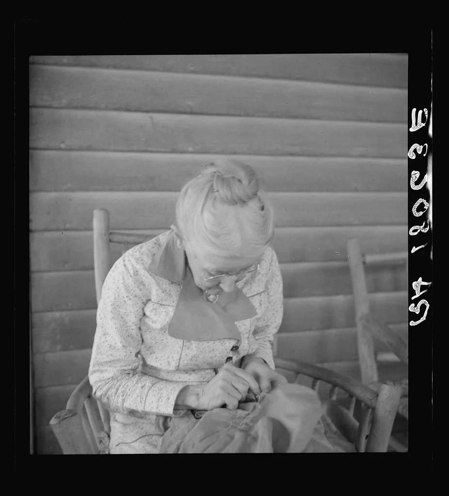 Southern lady of the old school on veranda of the "Big House" at the…, Georgia, 1937