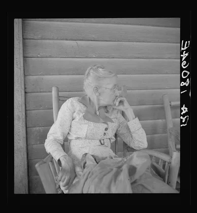 Southern lady of the old school on the veranda of the "Big House" of…, Georgia, 1937