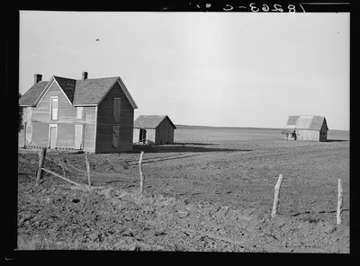 Vacant farmhouse in area of mechanization and drought near Olustee,…, Oklahoma, 1938