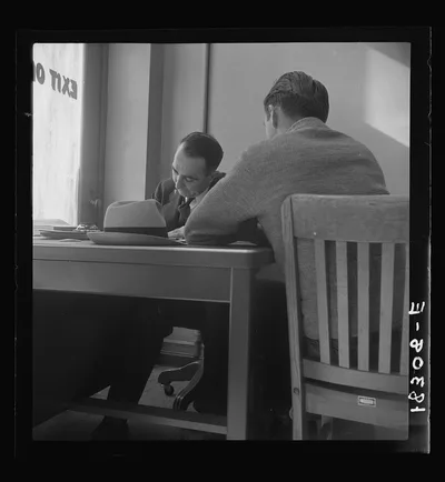 The interview for unemployment compensation. San Francisco, California, 1938