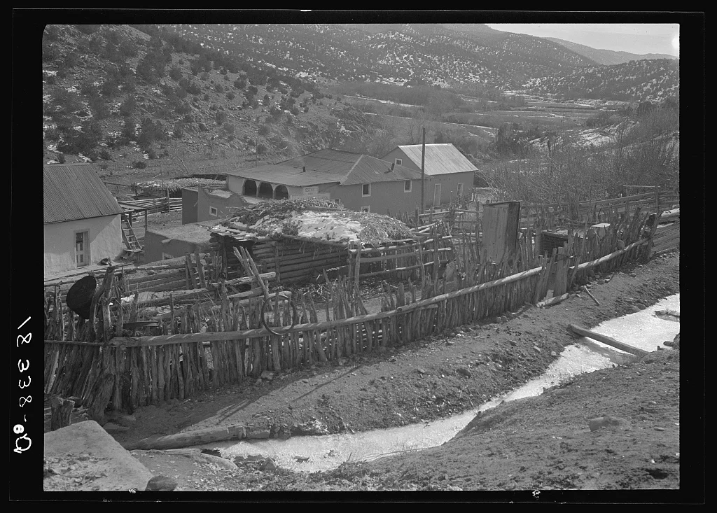 Village of the Tewa Basin in winter. Chimayo, New Mexico, 1935