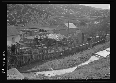 Village of the Tewa Basin in winter. Chimayo, New Mexico, 1935
