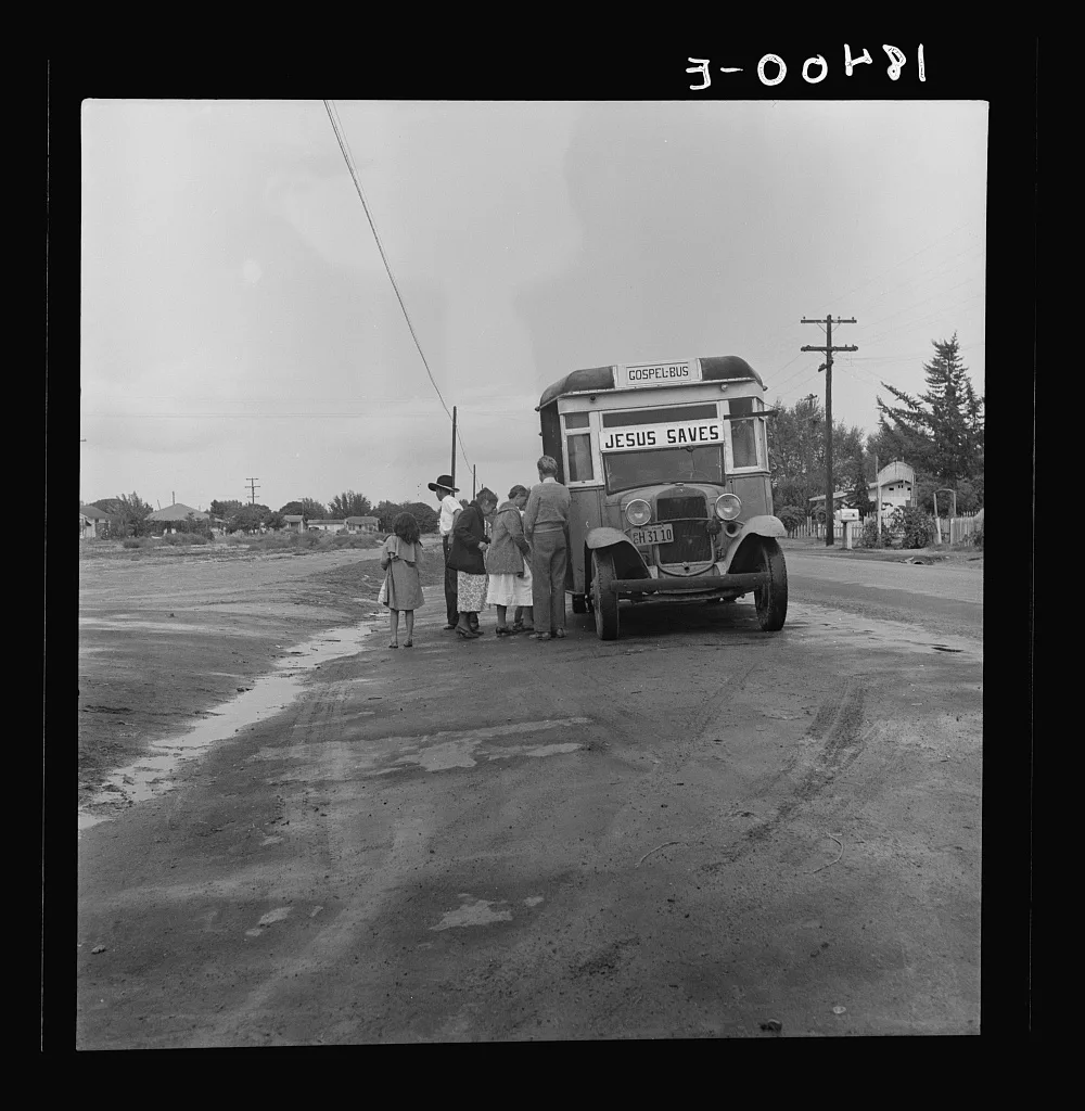 Sunday morning, Kern County, California. Many Texans, Oklahomans,…, 1938