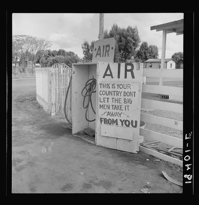 Gas station. Kern County, California, 1938