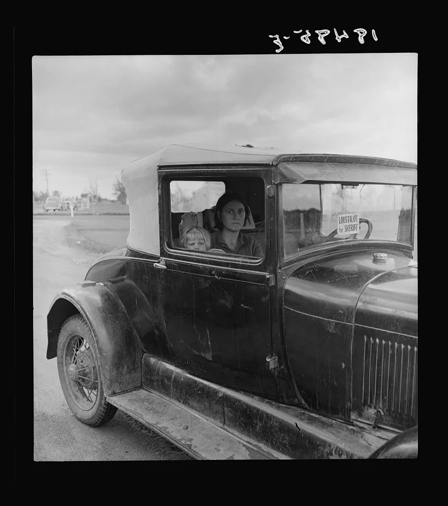 During the cotton strike, the father, a striking picker, has left his…, California, 1938