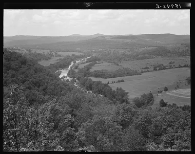North Central Arkansas. Ozark Mountains seen from U.S. 62, 1939
