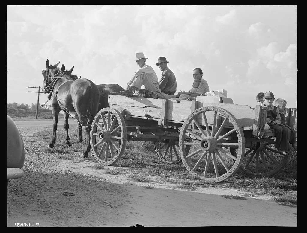 Horse and wagon is still a common means of transportation. Family…, Missouri, 1938