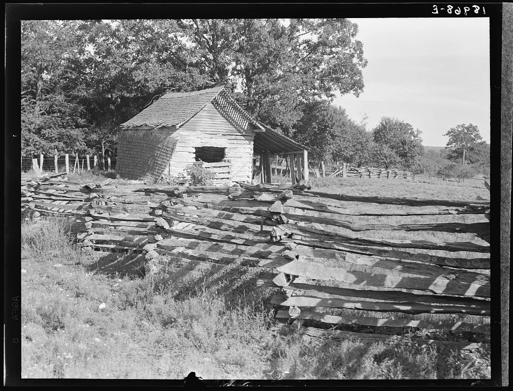 North Central Arkansas along U.S. 62. Split-log fence, 1938