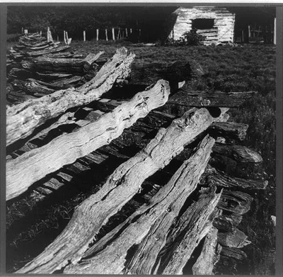 North central Arkansas, along U.S. 62. Split-log fence, 1938