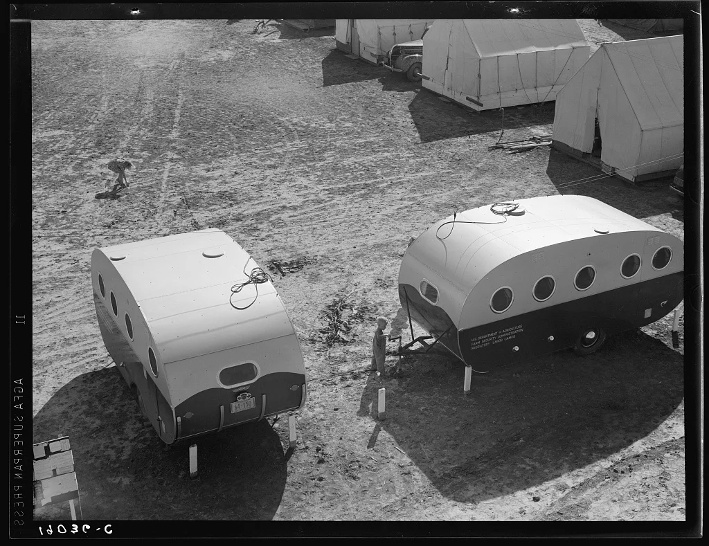 Farm Security Administration (FSA) migrant labor camp. Two trailers,…, California, 1939