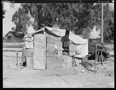 House in camp of carrot pullers. Near Holtville. Imperial Valley,…, California, 1939