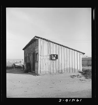 Cabin which rents for ten dollars a month in Arkansawyer's auto camp.…, California, 1939