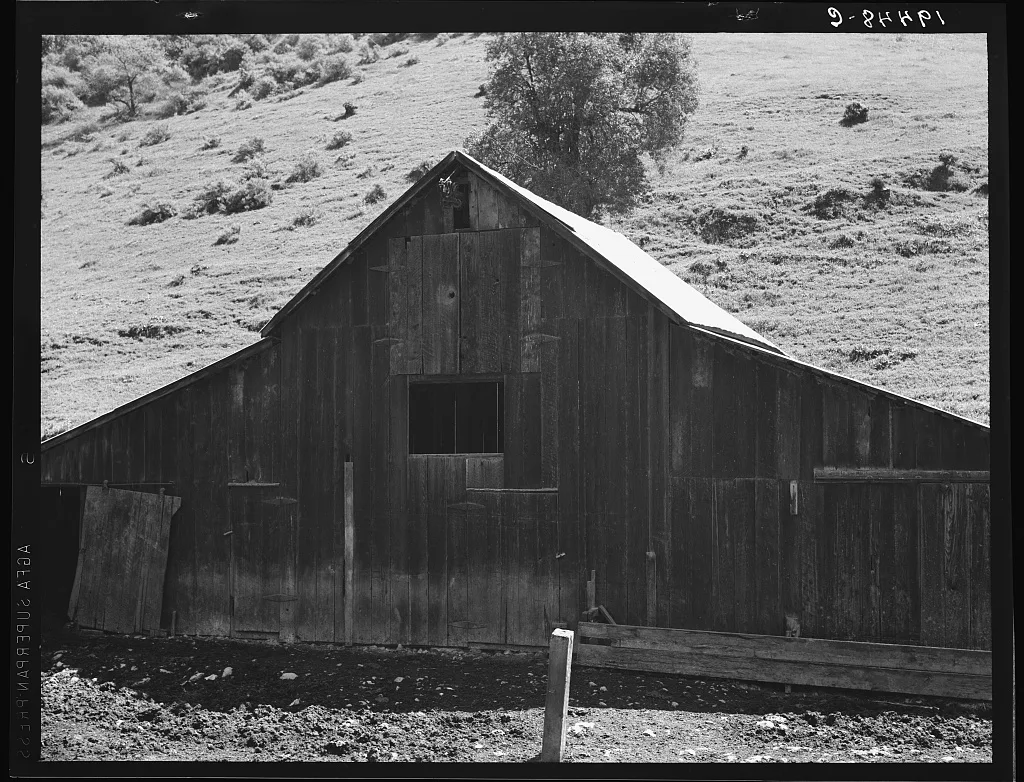 Barn in a valley back of Mission San Jose. Santa Clara County,…, California, 1939