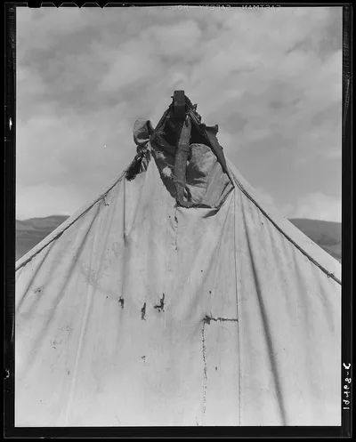 [Untitled photo, possibly related to: Pea picker's tent near San…, California, 1939