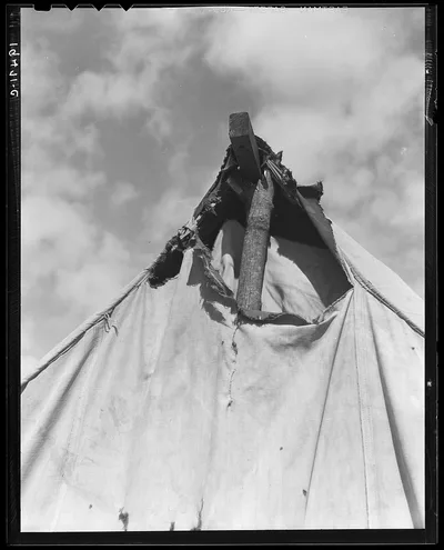 [Untitled photo, possibly related to: Pea picker's tent near San…, California, 1939