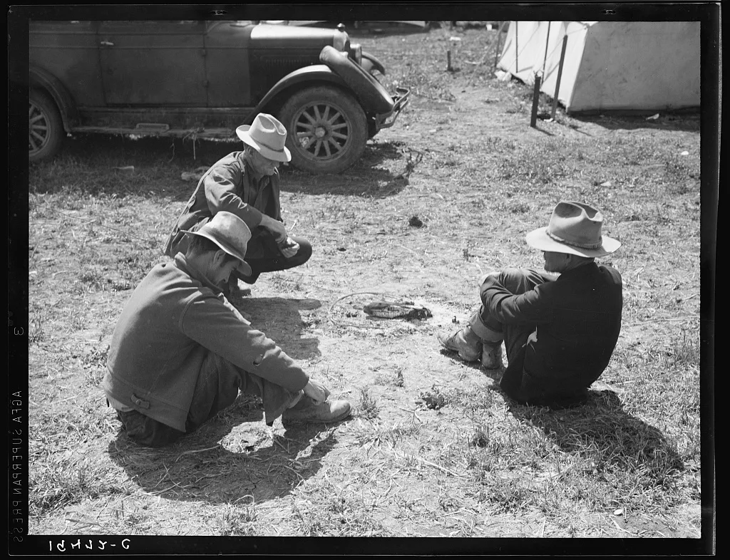 Idle migrants. Foothills north of San Jose, California. "If the sun…, 1939