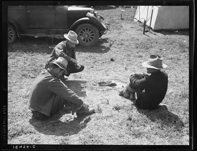 Idle migrants. Foothills north of San Jose, California. "If the sun…, 1939