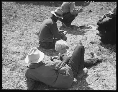 Idle migrants. Foothills north of San Jose, California. "If the sun…, 1939