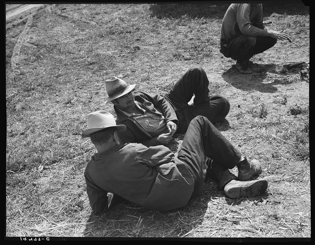 Idle migrants. Foothills north of San Jose, California. "If the sun…, 1939