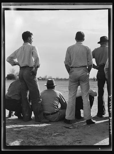 [Untitled photo, possibly related to: Watching ball game. Shafter…, California, 1938
